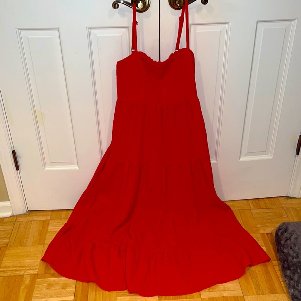 Target Red Flare Ankle Length Dress With Adjustable Straps